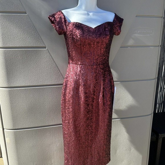 Dress the Population Jada Sequin Off The Shoulder Sweetheart Ruby Red Dress XS - Picture 6 of 8